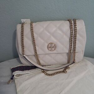 $678 Tory Burch Willa Quilted Cream Shoulder Bag Large In Brie